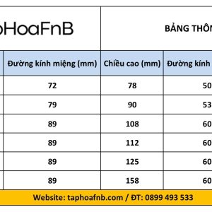 kích thước các loại ly