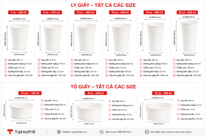 bảng thông số kích thước ly giấy tô giấy